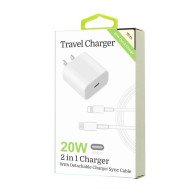 20W 8-Pins to Type-C 2 in 1 Fast Charger (white)