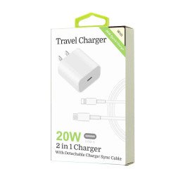 20W 8-Pins to Type-C 2 in 1 Fast Charger (white)