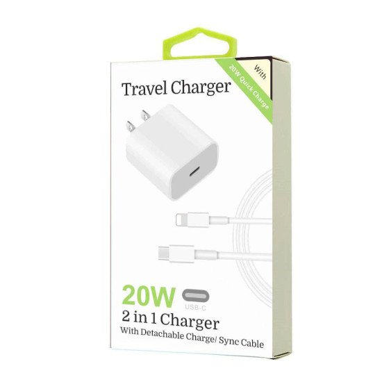 20W 8-Pins to Type-C 2 in 1 Fast Charger (white) 20W 8-Pins to Type-C 2 in 1 Fast Charger (white)