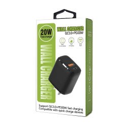 PD 20W + QC3.0 Dual Port Power Adatpor (black)