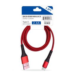 Pack of 12 Braided USB To C Cable 3ft (red)