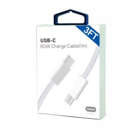 Braided Type-C to Type C 60W Quick Charge Cable 3FT (white)
