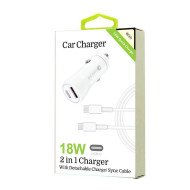 18W PD 2 in 1 Car Charger w/ C to C Cable (white)