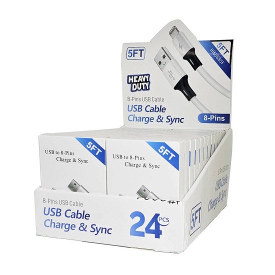 H.D USB to Lightning Cable (5ft) Display Box of 24pcs H.D USB to Lightning Cable (5ft) Display Box of 24pcs