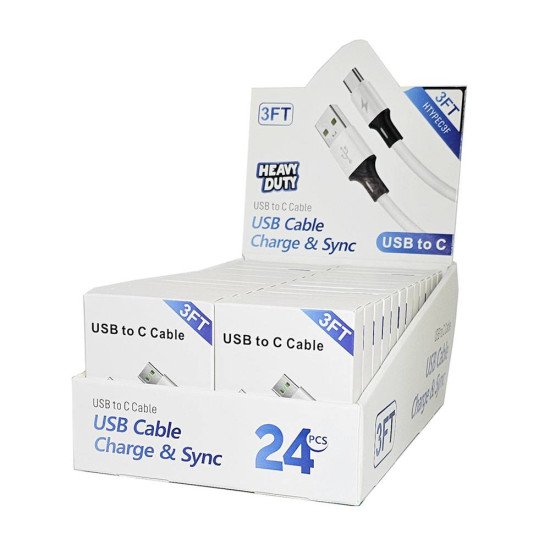H.D USB to Type-C Cable (3ft) Display Box of 24pcs H.D USB to Type-C Cable (3ft) Display Box of 24pcs