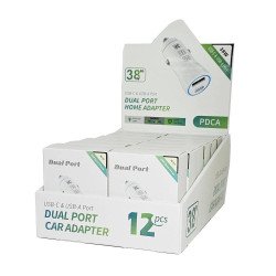 20W Dual Car Adapter (white) Display Box of 12pcs
