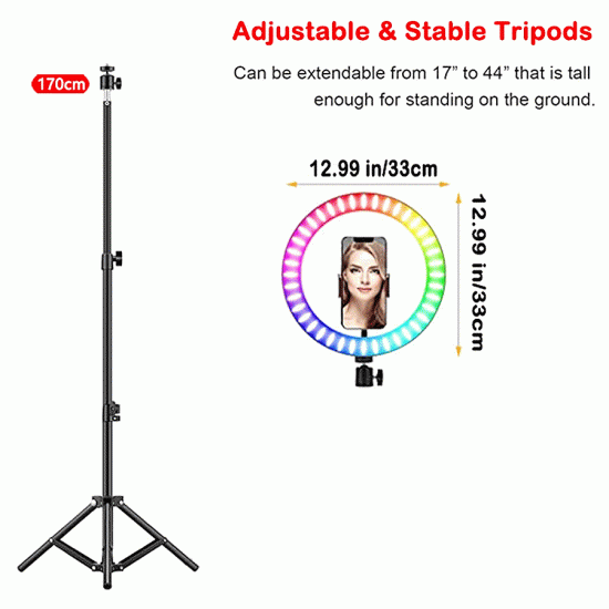 MJ36 13" RGB Selfie Ring Light w/ Tri-pod & Phone holder MJ36 13" RGB Selfie Ring Light w/ Tri-pod & Phone holder