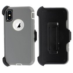 Defender Case w/ Clip For iPhone XS Max (grey+white)