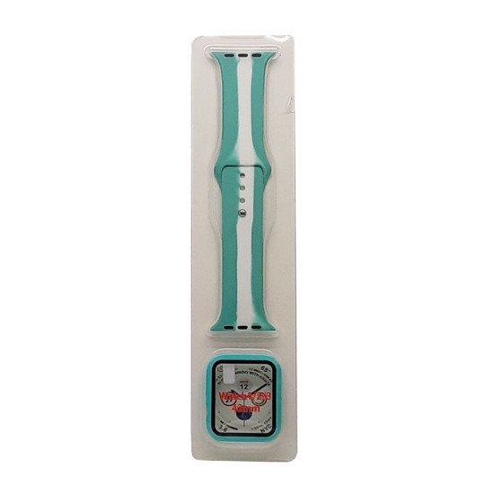 Stripe Silicone Band & Snap-on Case For iWatch 4/5/6 40mm (green) Stripe Silicone Band & Snap-on Case For iWatch 4/5/6 40mm (green)