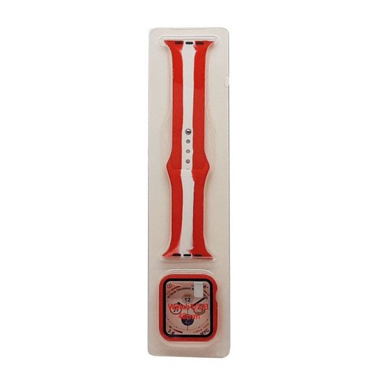 Stripe Silicone Band & Snap-on Case For iWatch 4/5/6 40mm (red) Stripe Silicone Band & Snap-on Case For iWatch 4/5/6 40mm (red)
