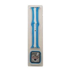 Stripe Silicone Band & Snap-on Case For iWatch 1/2/3 42mm (babyblue)