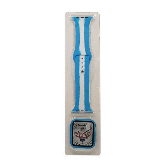 Stripe Silicone Band & Snap-on Case For iWatch 1/2/3 42mm (babyblue) Stripe Silicone Band & Snap-on Case For iWatch 1/2/3 42mm (babyblue)