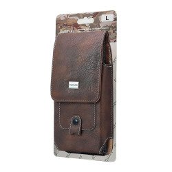 Vertical Brown Leather Pouch W/ Card Slot & 360 Rotating Belt Clip (L)