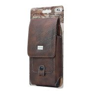 Vertical Brown Leather Pouch W/ Card Slot (XL)